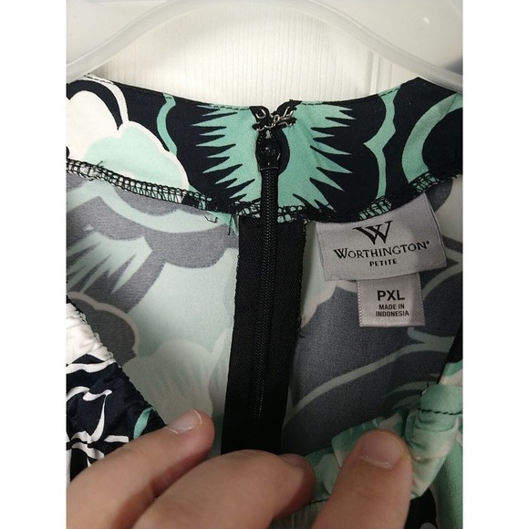 Worthington Petite V High Neck Aqua Black Pullover Blouse Size PXL - Picture 6 of 11